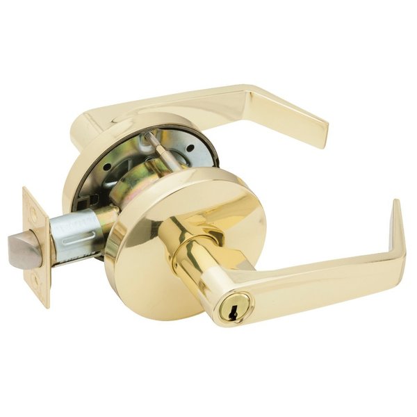 Falcon Grade 2 Entry Cylindrical Lock, Key in Lever Cylinder, Dane Lever, Standard Rose, Bright Brass W501CP6D D 605